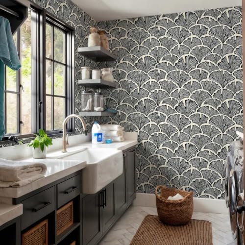 Vintage Peel and Stick Wallpaper Beige Black Wallpaper Farmhouse Cottage Leaf - Image 4
