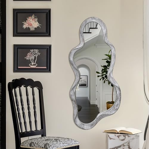 Irregular Wall Mirror Cloud Wavy Wood Frame Mirrors Asymmetrical Modern Mirror - Image 4