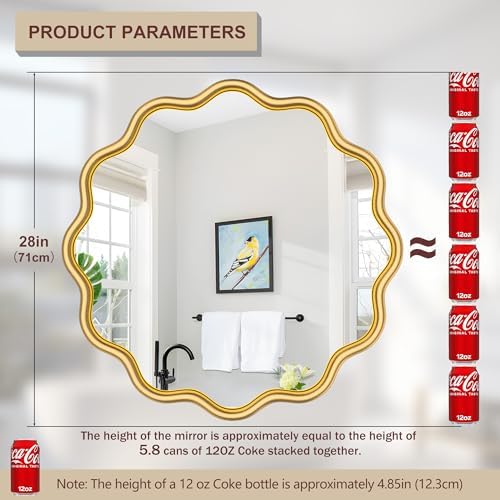 PROHOMEWARE Gold Round Mirror 28 Inch Wavy Bathroom Vanity Mirror Gold Frame - Image 3