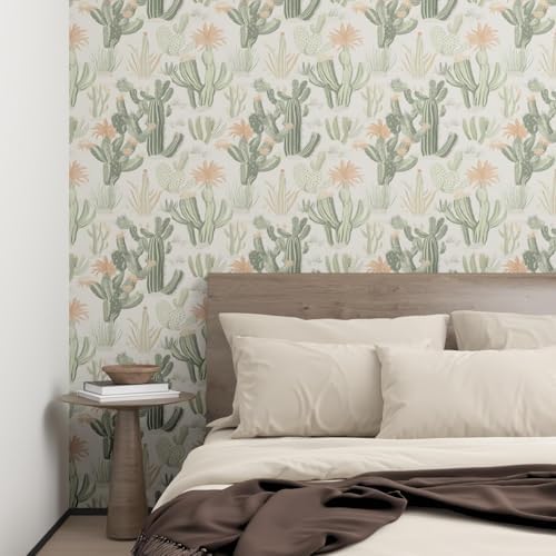Laatse Light Cactus Floral Peel and Stick Wallpaper 17.5" x 118" - Image 5