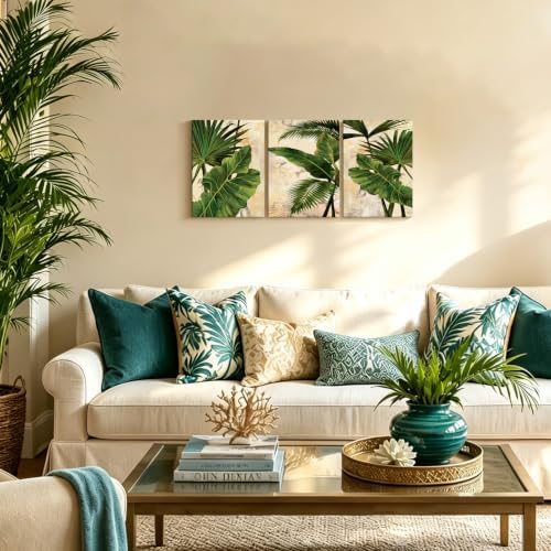3 Pcs Palm Tree Leaf Canvas Wall Art Tropical Plants Wall Decor 12x16 Inch - Image 4