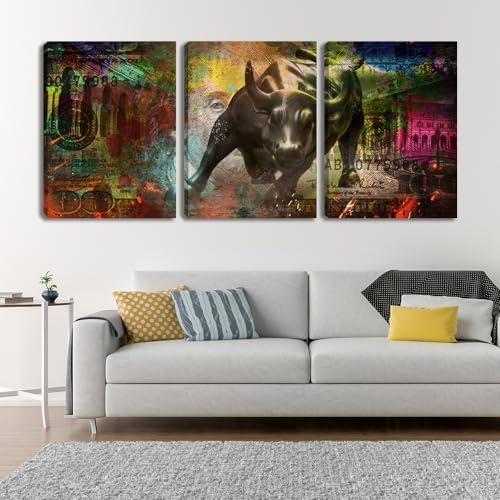 3 Pieces Bull Motivational Wall Art Canvas Poster Print Office Wall Decor - Image 4