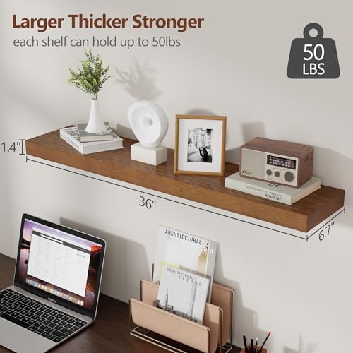 fuqing 36 Inch Floating Shelves 6.7'' Deep Dark Wood Wall Shelves Set of 2 - Image 3