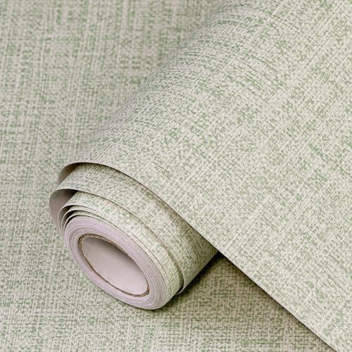 Green Grasscloth Peel and Stick Wallpaper 17.3"x1200" Faux Linen Textured by Uooar