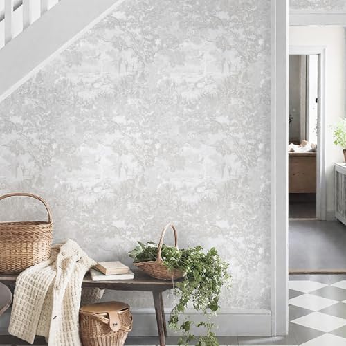 Ismoon Gray Peel and Stick Wallpaper Neutral Wall Paper 17.3in×6.56ft Vintage - Image 2
