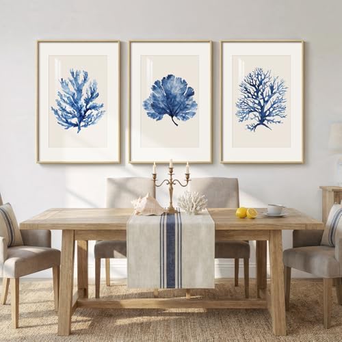 Large Framed Coastal Ocean Blue Coral Wall Art - Image 3