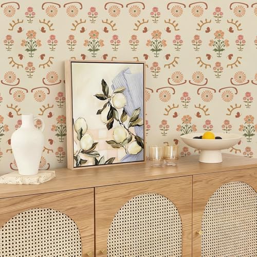17.3" x 393.7" Boho Floral Peel and Stick Wallpaper Retro Daisy Flower Contact - Image 5