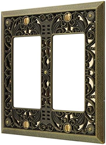 Amerelle 65RRAB Filigree Wallplate, 2 Rocker, Cast Metal, Antique Brass by Amerelle