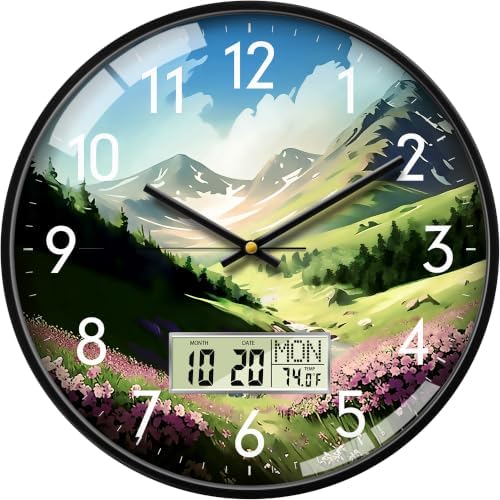 Valley Meadow Wall Clock, 12 Inch Analog and Digital Combo by SCOAGE