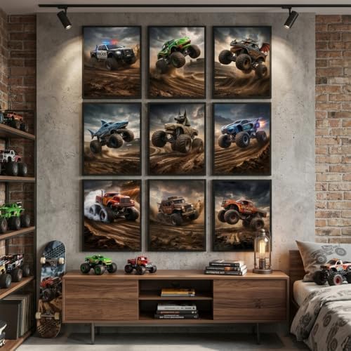 ZBMYYGO Monster Truck Canvas Wall Art Prints Set of 9, Off-Road Racing Decor - Image 6