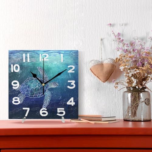 Beautiful Ocean Blue Water Sea Turtle 8 Inch Square Wall Clock, Non Ticking - Image 4