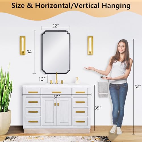 Ferytange 22x34 Inch Black Bathroom Mirror, Metal Framed Wall Mirror - Image 5