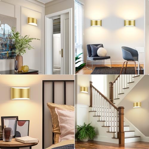 Modern LED Wall Sconces Set of 2, 3000K Gold Indoor Wall Light Fixture - Image 5