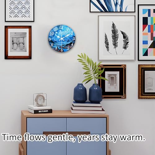 Blue Glass Wall Clock Battery Operated, 8 Inch Non Ticking Analog Clock - Image 2