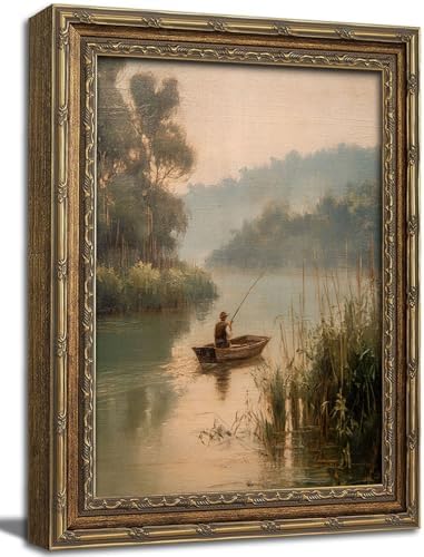 Vintage Gold Framed Wall Art Vintage Fishing Wall Art Country Fisherman by NirvaerArt