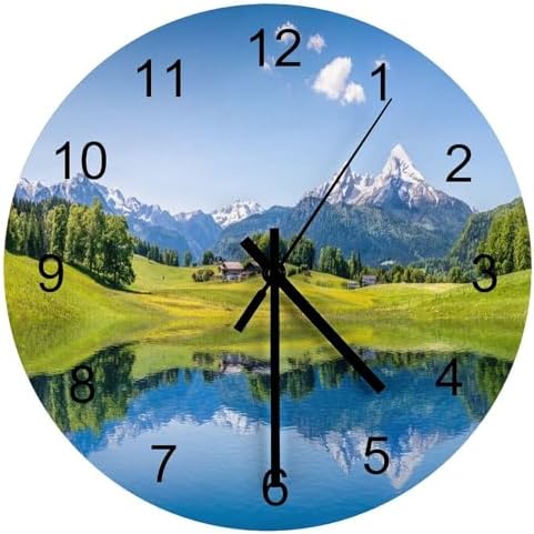 Scenic Nature Wood Wall Clock, Natural Grassland Lake Landscape Woodland by LOMADIA