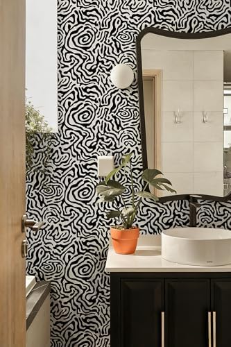 Black and Cream White Peel and Stick Wallpaper Abstract Geometric Self Adhesive - Image 5