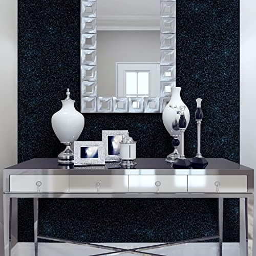VEELIKE Black Blue Glitter Wallpaper Stick and Peel Navy Glitter Contact Paper - Image 4