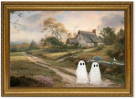 Halloween Vintage Ghost in Countryside Landscape Canvas Wall Art 16x24 in by FramedCanvasWallArt