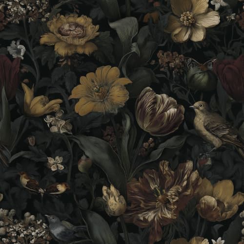 Ismoon Vintage Floral Peel and Stick Wallpaper Dark Black Contact Paper by Ismoon