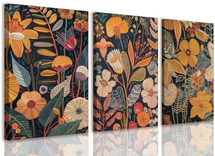 TBKHUDBI Burnt Orange Floral Canvas Wall Art, Mid Century Modern Wall Decor by Unknown