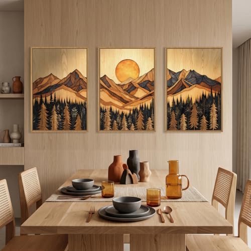 Boho Mountain Woodcut Framed Canvas Wall Art Set -16"x24"x3 - Image 3