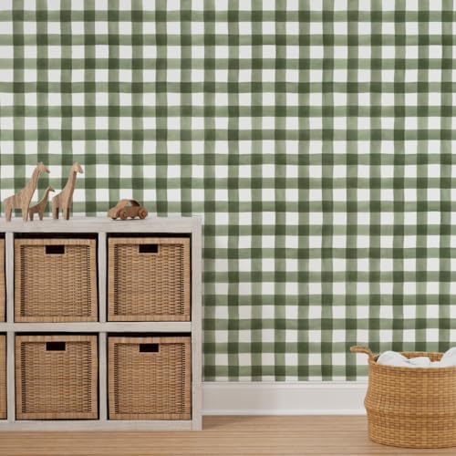 Spoonflower Green Fall Plaid Peel and Stick Wallpaper - Image 7