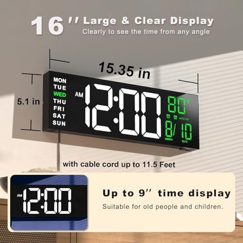 JALL 16" Large Digital Wall Clock - Image 2