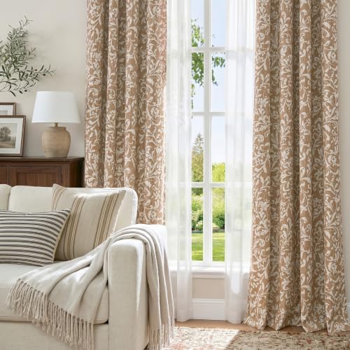 jinchan Taupe Floral Blackout Curtains 90 Inch Farmhouse Grommet 2 Panels - Image 5