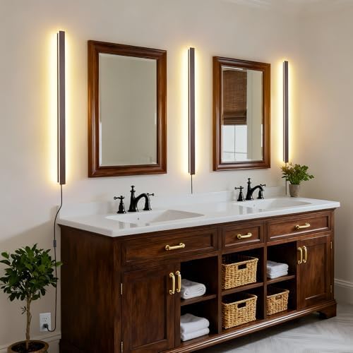 KELUOLY Farmhouse Plug in Long Wall Sconce, 39.3" Faux Walnut Finish LED Wall - Image 5