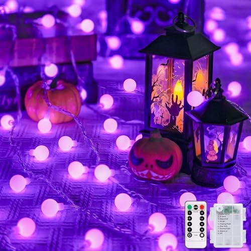 JMEXSUSS 100 LED Globe Purple Halloween Lights Battery Operated 8 Modes by JMEXSUSS