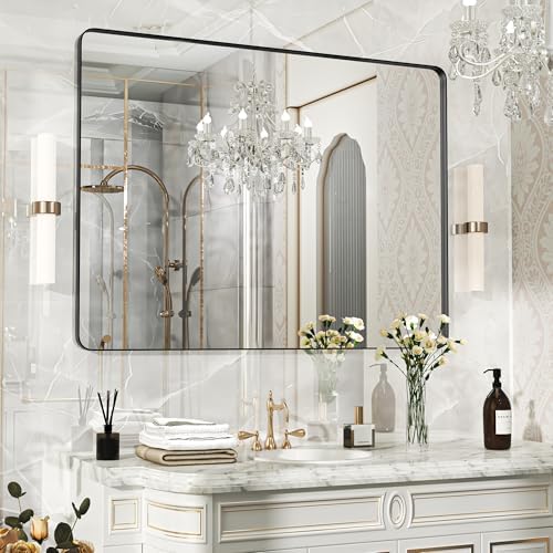 48×36 Black Bathroom Mirror, Rectangular Bathroom Vanity Mirror by FunMemories