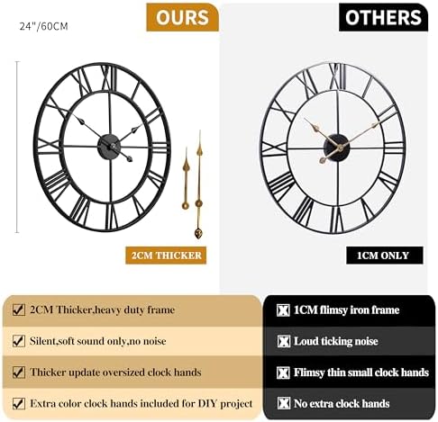 CLXEAST Silent 24 Inch Wall Clock - Image 3