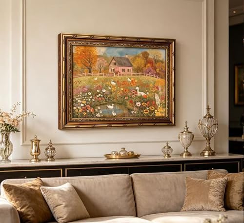 Vintage Gold Framed Autumn Country Cottage - Image 7