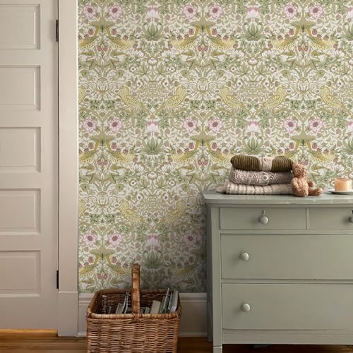 HueBurst William Morris Style Vintage Peel and Stick Wallpaper 17.7 x 1200in - Image 6