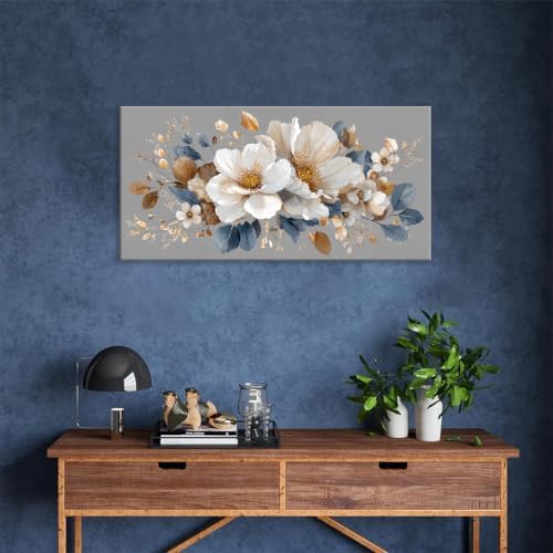 Neutral Gray White Floral Canvas Wall Art Decor - Image 5