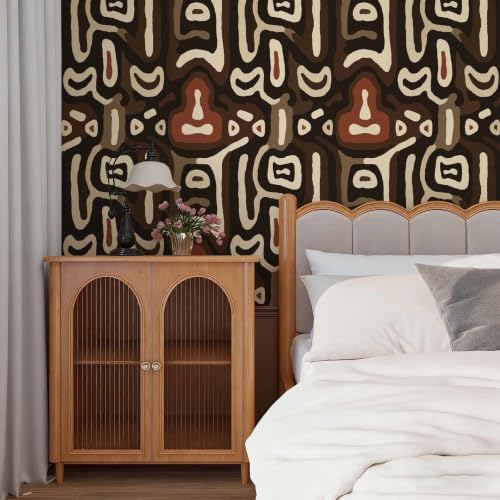 African Boho Abstract Geometric Tribal Swirl Peel and Stick Wallpaper Self - Image 4