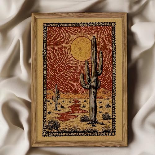 Framed Vintage Desert Cactus Wall Art, Desert Giant Cactus Canvas Print - Image 2