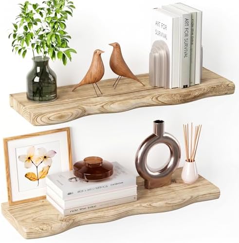 Organic Wavy Edge Floating Shelves, Hidden Brackets, 2 Pack 24 in by Unknown