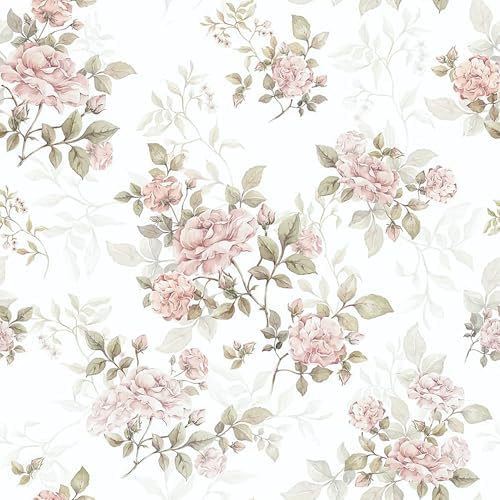 Floral Peel and Stick Wallpaper Pink Rose Wallpaper 16.9in×118in by Willowix