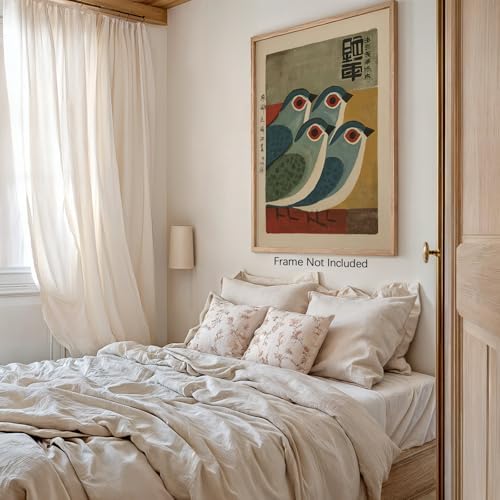 Vintage Japanese Canvas Wall Art Funny Blue Bird Posters Minimalist Animal - Image 4