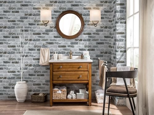 Guvana 17.3"×590" Brick Peel and Stick Wallpaper Grey Brick Contact Paper - Image 2