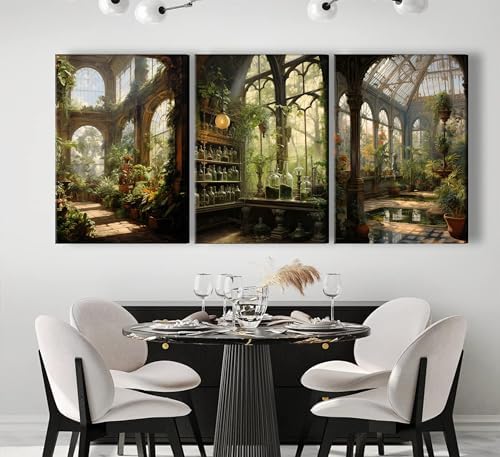 3pcs Framed William Morris Green Plants Canvas Wall Art Medieval Castle Posters - Image 5