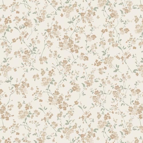 Peel and Stick Wallpaper for Nursery Brown Cherry Blossom Waterproof by Fiula