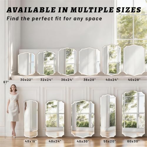 POZINO 48"x30" Premium Scalloped Beveled Bathroom Mirror - Image 7