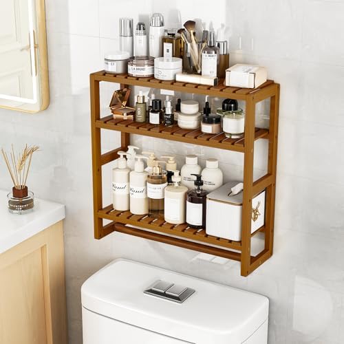 Galood Over The Toilet Storage Bathroom Shelves Wall Mounted 3 Tier Brown-L - Image 5