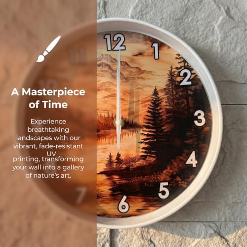 Retro Wood Etching Mountain Landscape Print wall Clock Silent Non Ticking - Image 3