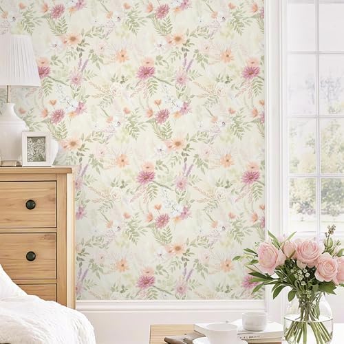 Dimoon Floral Peel and Stick Wallpaper Beige Boho Neutral Cottage Contact Paper by DIYYOURMOON