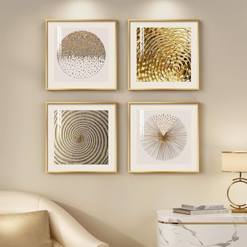 Framed Gold Modern Abstract Geometric Wall Art Prints, 4 Piece 12x12 In by Cuspin