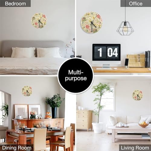 Retro Floral Wall Clock, Vintage William Morris Style White Garden Plants Herbs - Image 4